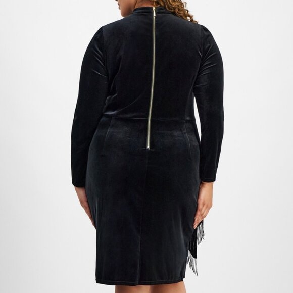 Tahari Plus Size Mock-Neck Velvet Draped Bodycon Dress – Black (NWT, Size 20W) - Picture 3 of 5